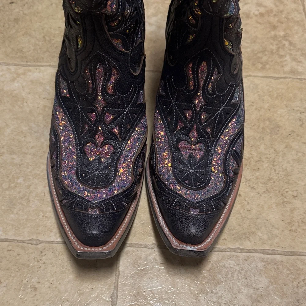 J.B. Dillon Embroidered Western Boots with Metallic Glitter Inlay Statement Co - Picture 3 of 10